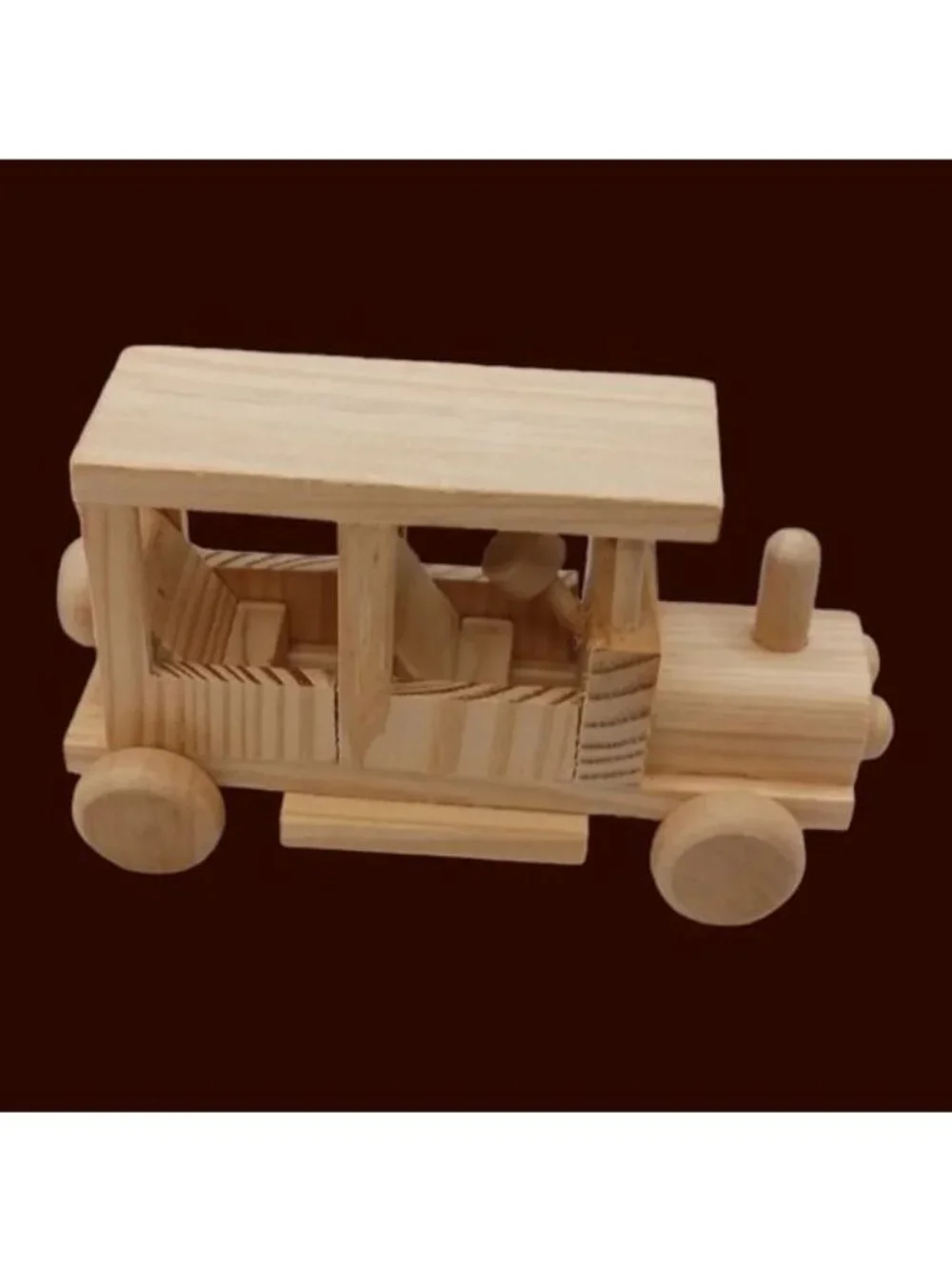 Vtg Natural Wooden Toy Vehicle Lot of 5 Fire Trucks Ambulance Dump & Log Truck